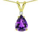 Star K™ Pear Shape 8x6 mm Genuine Amethyst Rabbit Ear Pendant Necklace