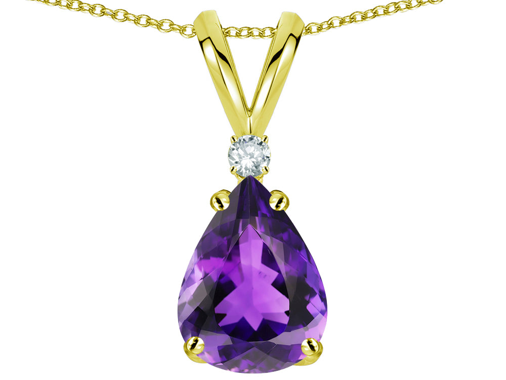 Star K™ Pear Shape 8x6 mm Genuine Amethyst Rabbit Ear Pendant Necklace