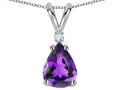 Star K™ Pear Shape 8x6 mm Genuine Amethyst Rabbit Ear Pendant Necklace