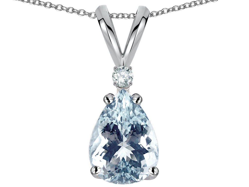 Star K™ Pear Shape 8x6 mm Genuine Aquamarine Rabbit Ear Pendant Necklace