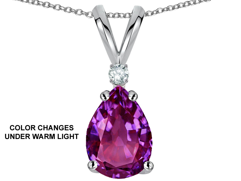 Star K™ Pear Shape 8x6 mm Simulated Alexandrite Rabbit Ear Pendant Necklace