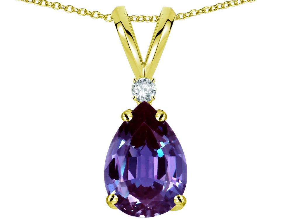 Star K™ Pear Shape 8x6 mm Simulated Alexandrite Rabbit Ear Pendant Necklace