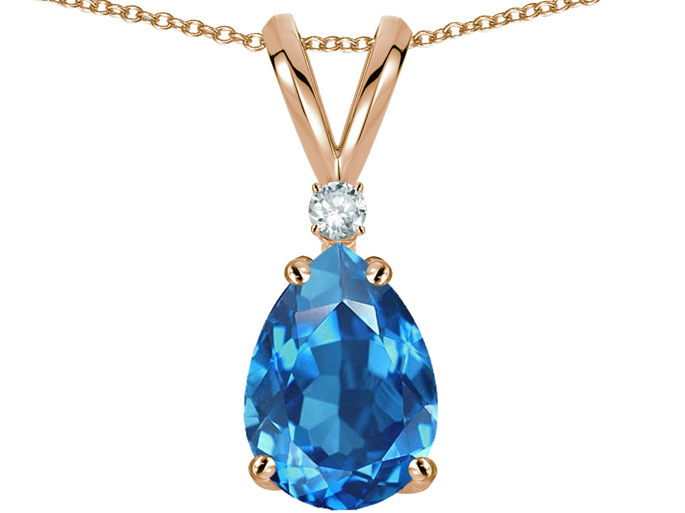 Star K™ Pear Shape 8x6 mm Genuine Blue Topaz Rabbit Ear Pendant Necklace