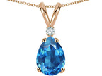 Star K™ Pear Shape 8x6 mm Genuine Blue Topaz Rabbit Ear Pendant Necklace