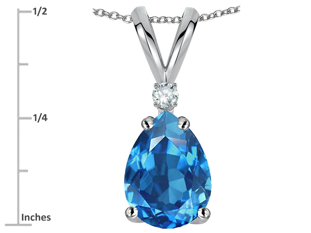 Star K™ Pear Shape 8x6 mm Genuine Blue Topaz Rabbit Ear Pendant Necklace