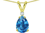 Star K™ Pear Shape 8x6 mm Genuine Blue Topaz Rabbit Ear Pendant Necklace