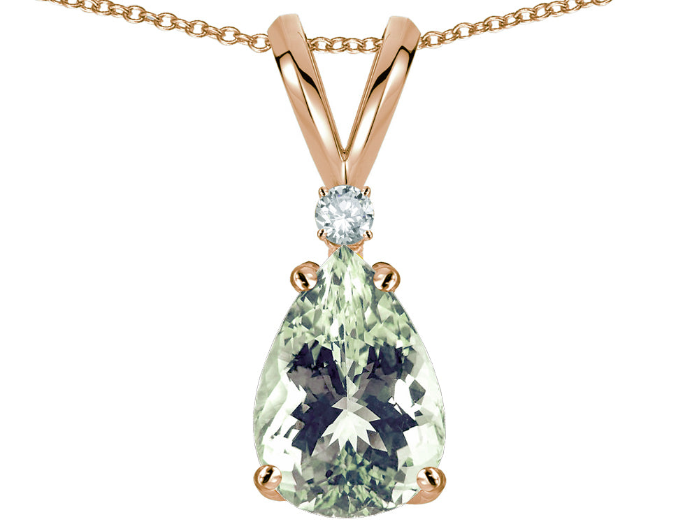 Star K™ Pear Shape 8x6 mm Genuine Green Amethyst Rabbit Ear Pendant Necklace