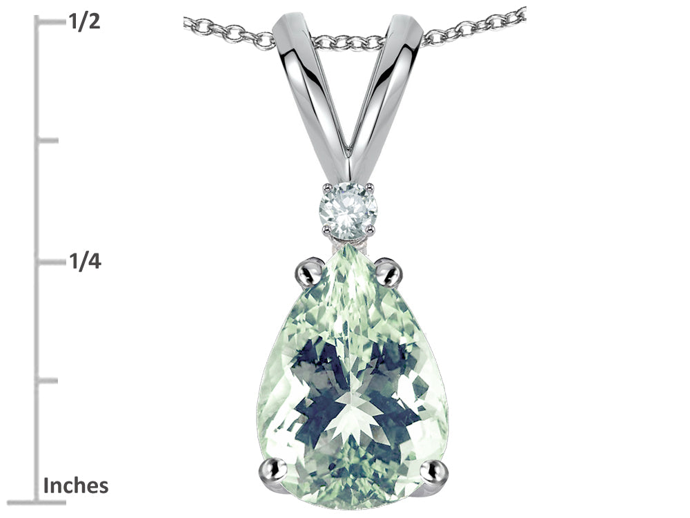 Star K™ Pear Shape 8x6 mm Genuine Green Amethyst Rabbit Ear Pendant Necklace