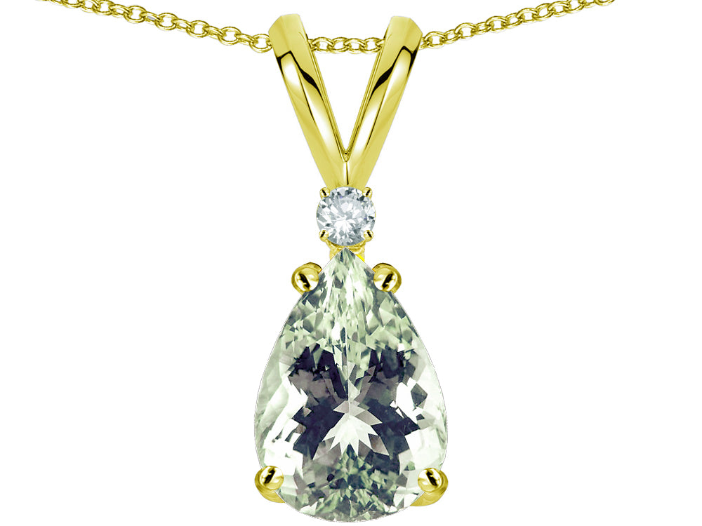 Star K™ Pear Shape 8x6 mm Genuine Green Amethyst Rabbit Ear Pendant Necklace