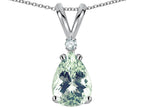 Star K™ Pear Shape 8x6 mm Genuine Green Amethyst Rabbit Ear Pendant Necklace