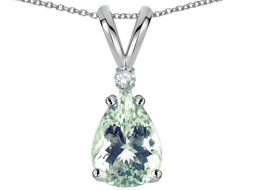 Star K™ Pear Shape 8x6 mm Genuine Green Amethyst Rabbit Ear Pendant Necklace
