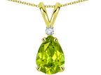 Star K™ Pear Shape 8x6 mm Genuine Peridot Rabbit Ear Pendant Necklace