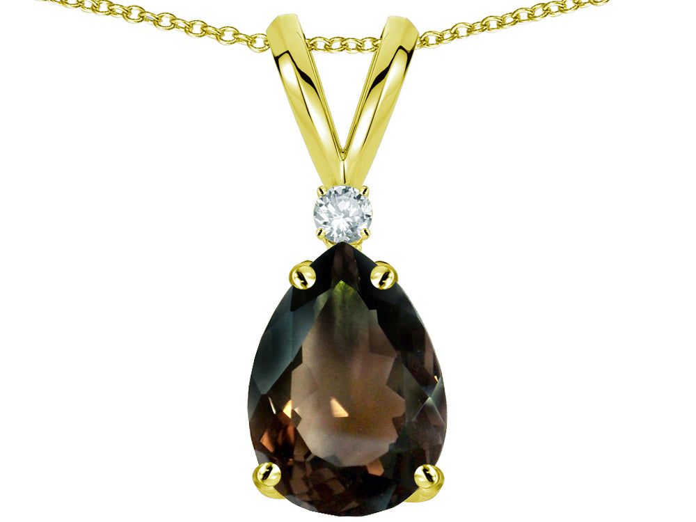 Star K™ Pear Shape 8x6 mm Genuine Smoky Quartz Rabbit Ear Pendant Necklace