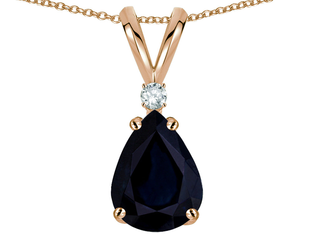 Star K™ Pear Shape 8x6 mm Genuine Sapphire Rabbit Ear Pendant Necklace