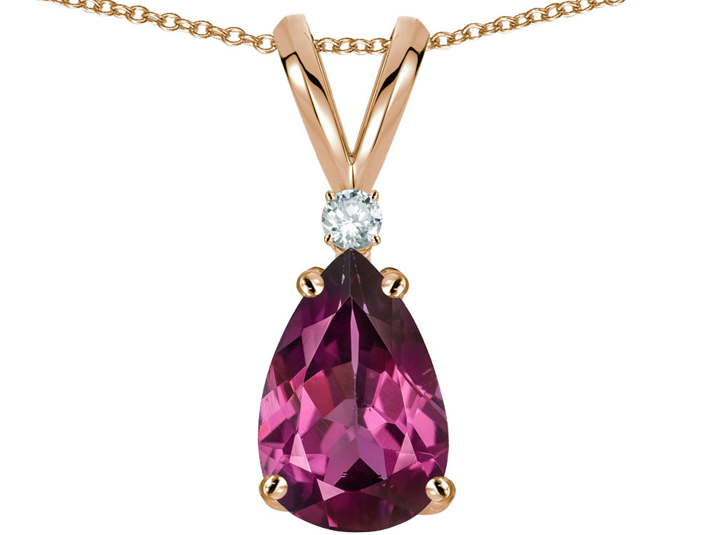 Star K™ Pear Shape 8x6 mm Genuine Rhodolite Rabbit Ear Pendant Necklace