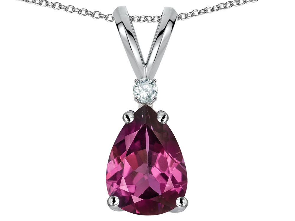 Star K™ Pear Shape 8x6 mm Genuine Rhodolite Rabbit Ear Pendant Necklace