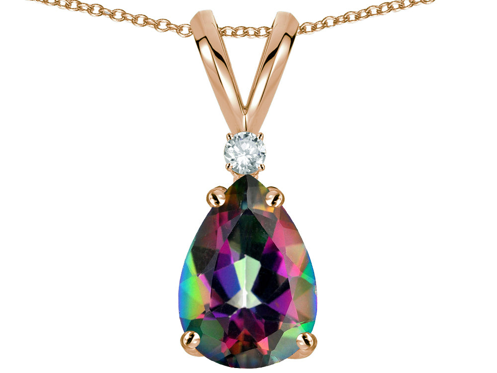 Star K™ Pear Shape 8x6 mm Rainbow Mystic Topaz Rabbit Ear Pendant Necklace