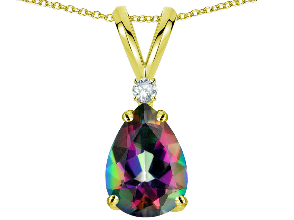 Star K™ Pear Shape 8x6 mm Rainbow Mystic Topaz Rabbit Ear Pendant Necklace