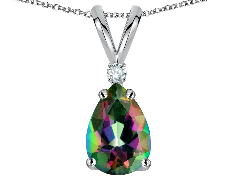 Star K™ Pear Shape 8x6 mm Rainbow Mystic Topaz Rabbit Ear Pendant Necklace