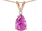 Star K™ Pear Shape 8x6 mm Created Pink Sapphire Rabbit Ear Pendant Necklace