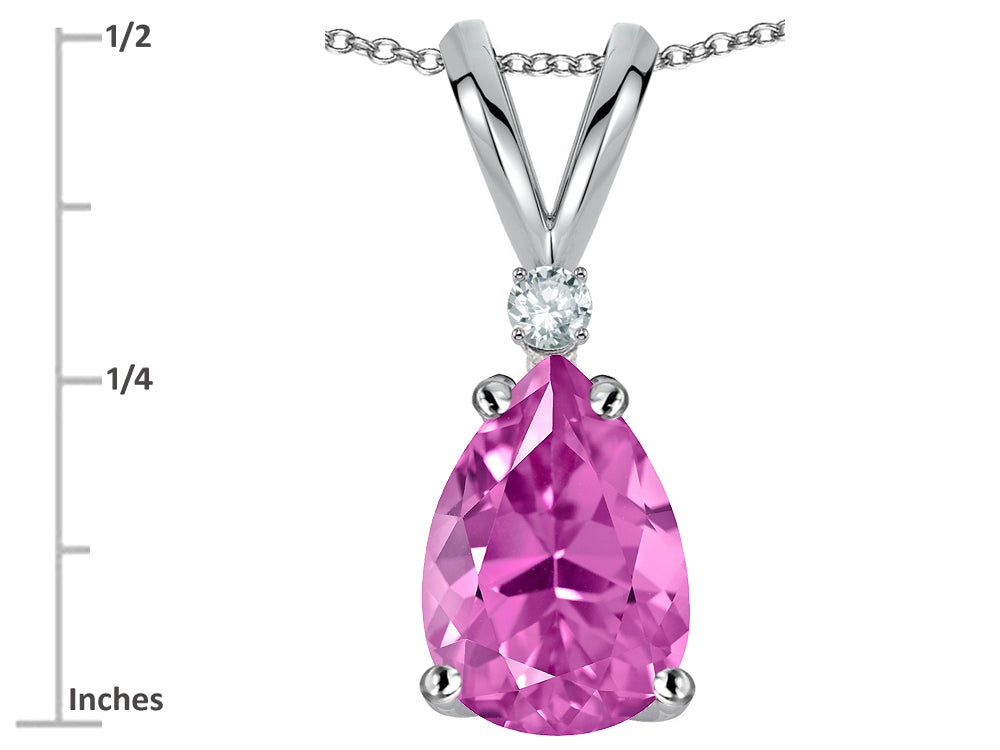 Star K™ Pear Shape 8x6 mm Created Pink Sapphire Rabbit Ear Pendant Necklace