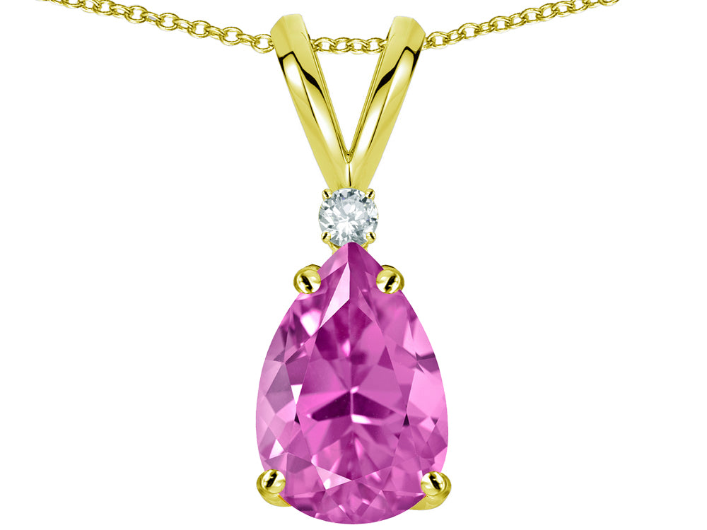 Star K™ Pear Shape 8x6 mm Created Pink Sapphire Rabbit Ear Pendant Necklace