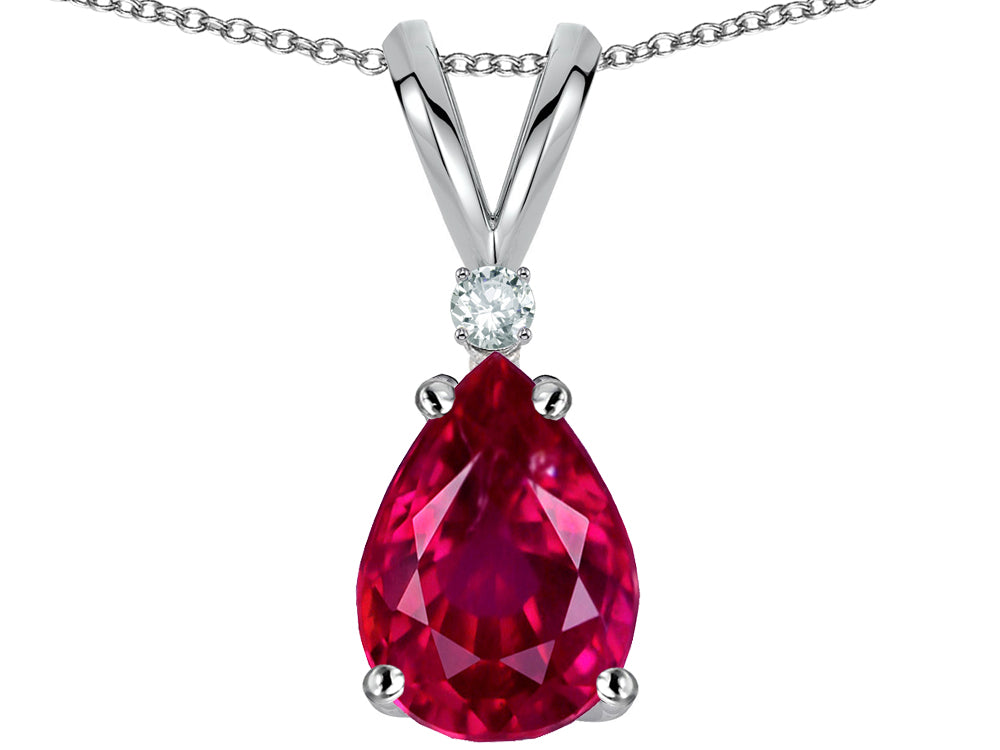 Star K™ Pear Shape 8x6 mm Created Ruby Rabbit Ear Pendant Necklace