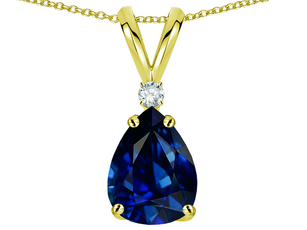 Star K™ Classic Pear Shape 8x6mm Created Sapphire Rabbit Ear Pendant Necklace