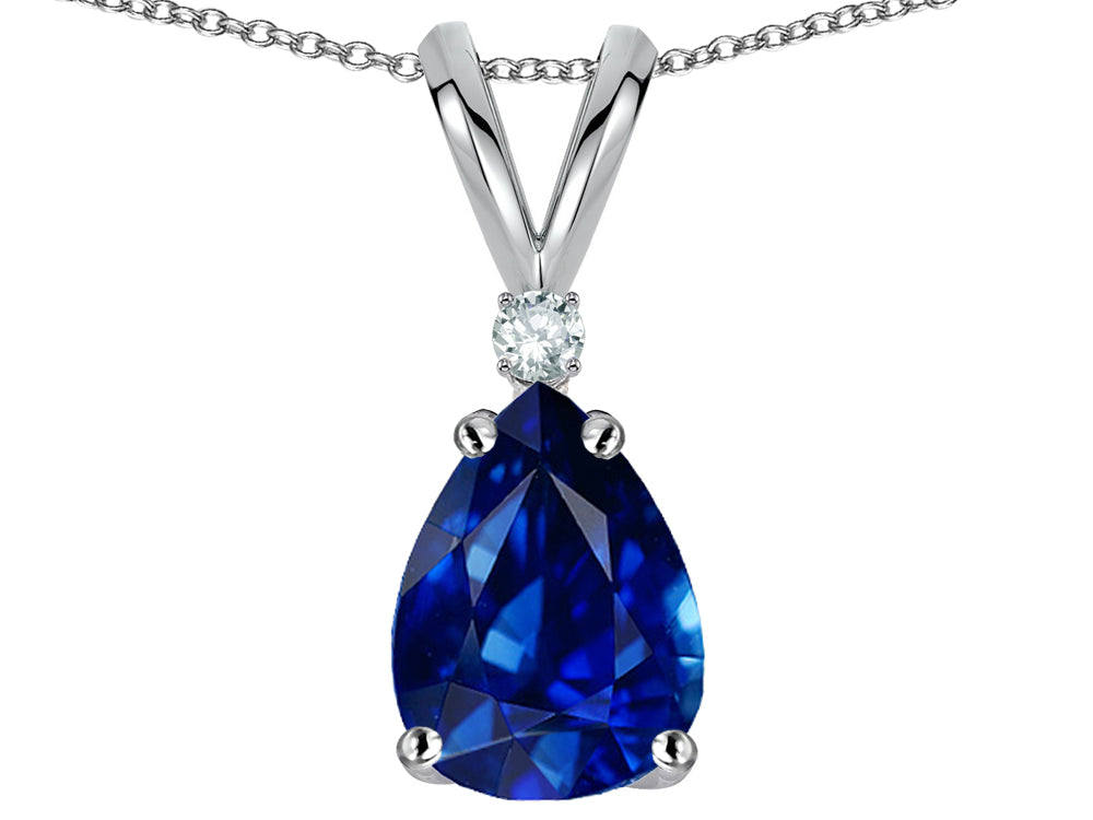 Star K™ Classic Pear Shape 8x6mm Created Sapphire Rabbit Ear Pendant Necklace
