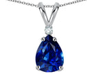 Star K™ Classic Pear Shape 8x6mm Created Sapphire Rabbit Ear Pendant Necklace
