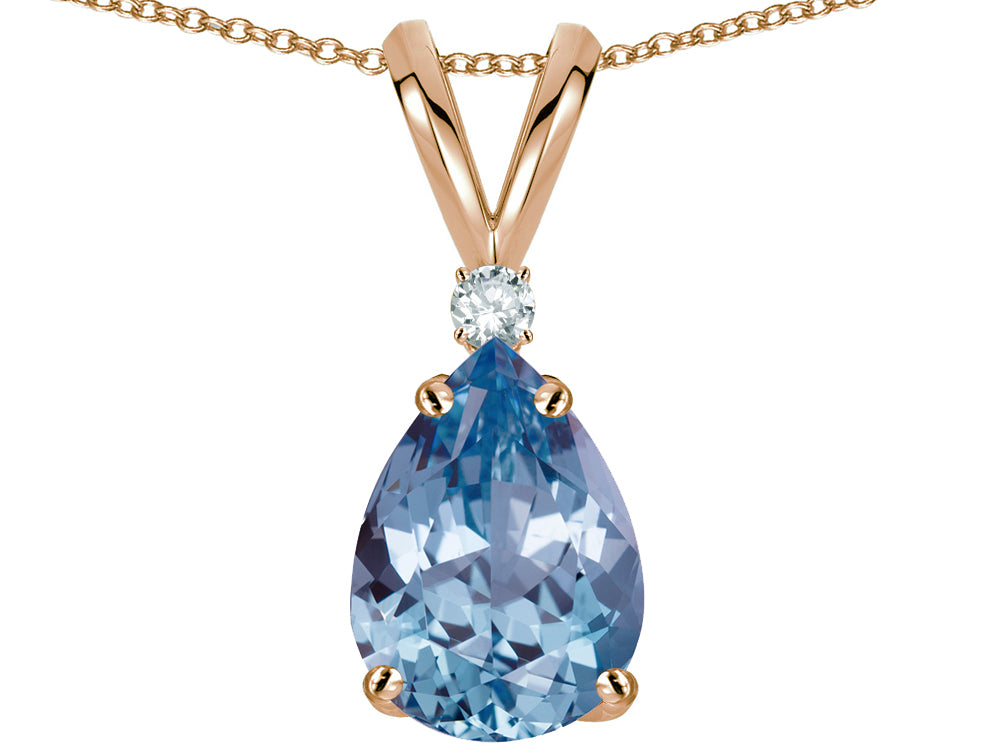 Star K™ Pear Shape 8x6 mm Simulated Aquamarine Rabbit Ear Pendant Necklace