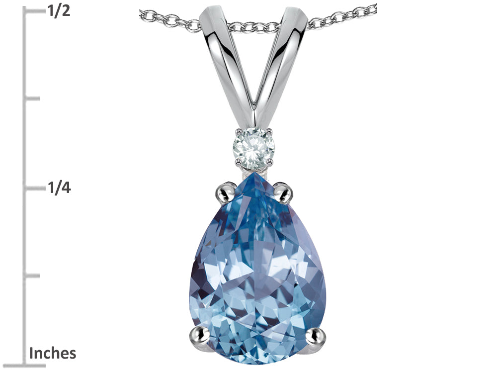 Star K™ Pear Shape 8x6 mm Simulated Aquamarine Rabbit Ear Pendant Necklace