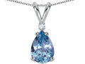 Star K™ Pear Shape 8x6 mm Simulated Aquamarine Rabbit Ear Pendant Necklace