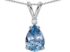 Star K™ Pear Shape 8x6 mm Simulated Aquamarine Rabbit Ear Pendant Necklace