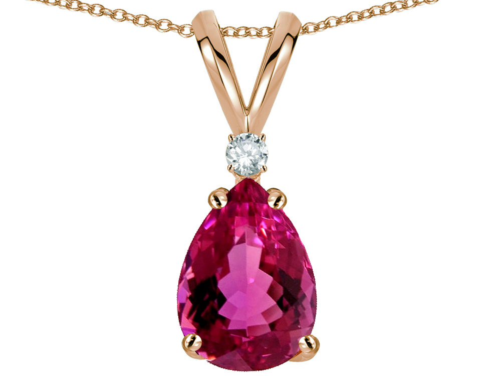 Star K™ Pear Shape 8x6 mm Simulated Pink Tourmaline Rabbit Ear Pendant Necklace
