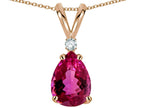 Star K™ Pear Shape 8x6 mm Simulated Pink Tourmaline Rabbit Ear Pendant Necklace