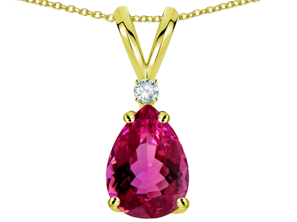 Star K™ Pear Shape 8x6 mm Simulated Pink Tourmaline Rabbit Ear Pendant Necklace