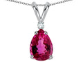 Star K™ Pear Shape 8x6 mm Simulated Pink Tourmaline Rabbit Ear Pendant Necklace