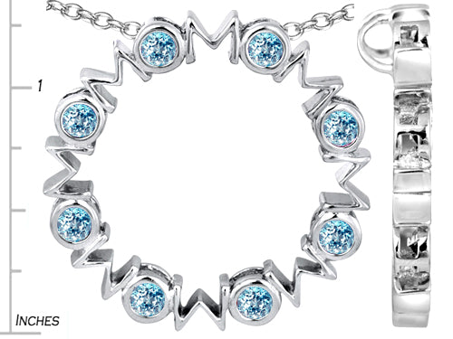 Star K™ Large MOM Circle Mother's Pendant Necklace with Round Simulated Aquamarine