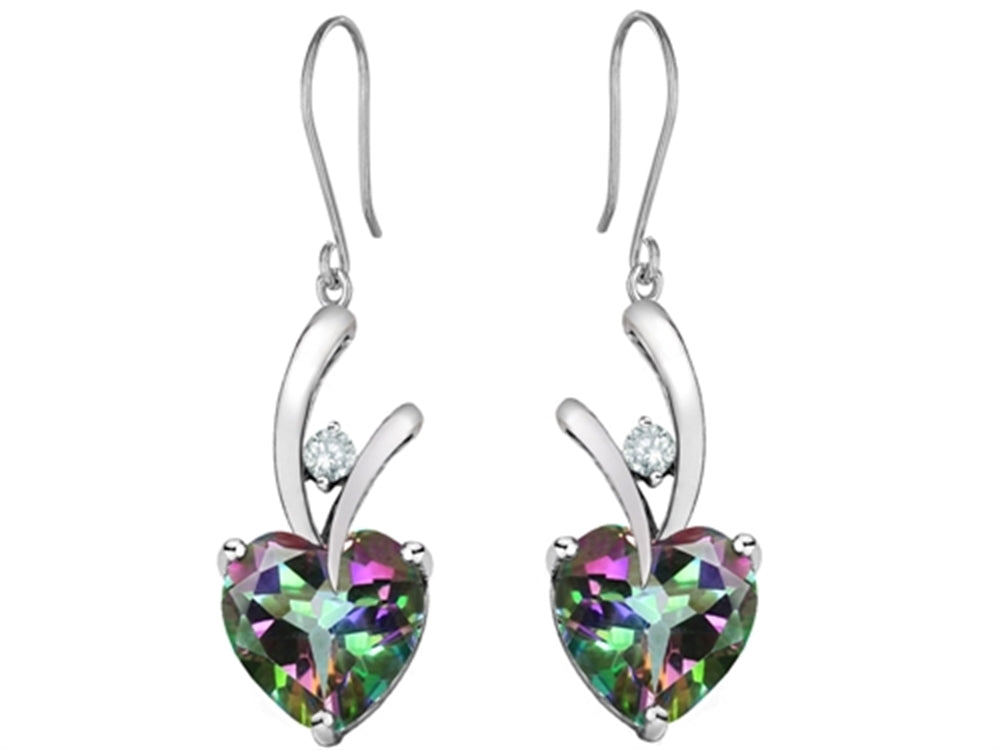 Star K™ 8mm Heart Shape Rainbow Mystic Quartz Hanging Hook Love Earrings