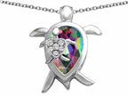 Star K™ Large Mother and Baby Turtle family Pendant Necklace with 12x8mm Pear Shape Mystic Quartz
