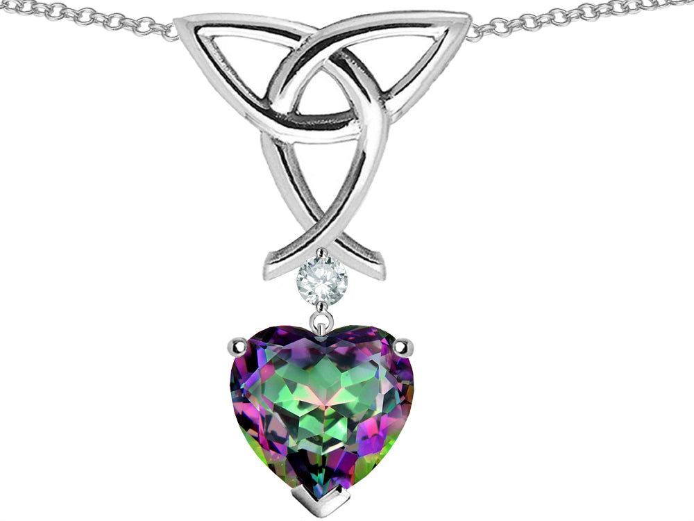 Star K™ Love Knot Pendant Necklace with 8mm Heart Shape Rainbow Mystic Quartz