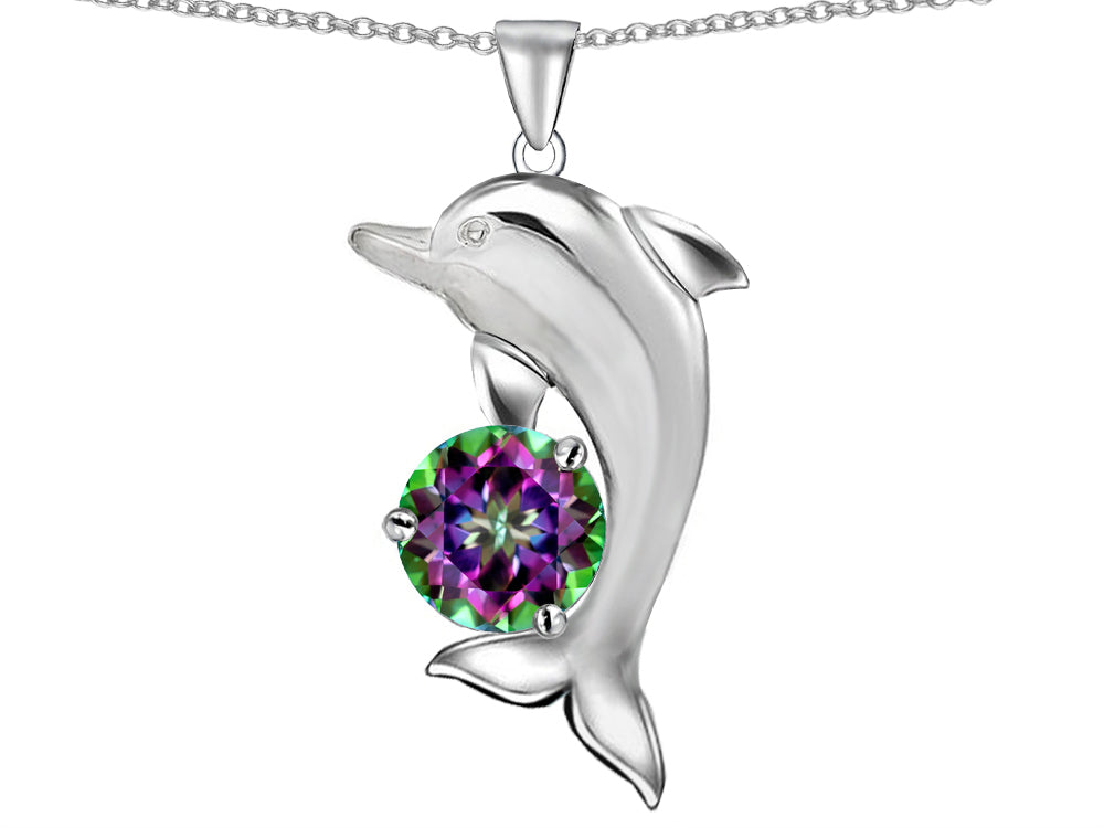 Star K™ Round 7mm Mystic Quartz Good Luck Dolphin Pendant Necklace