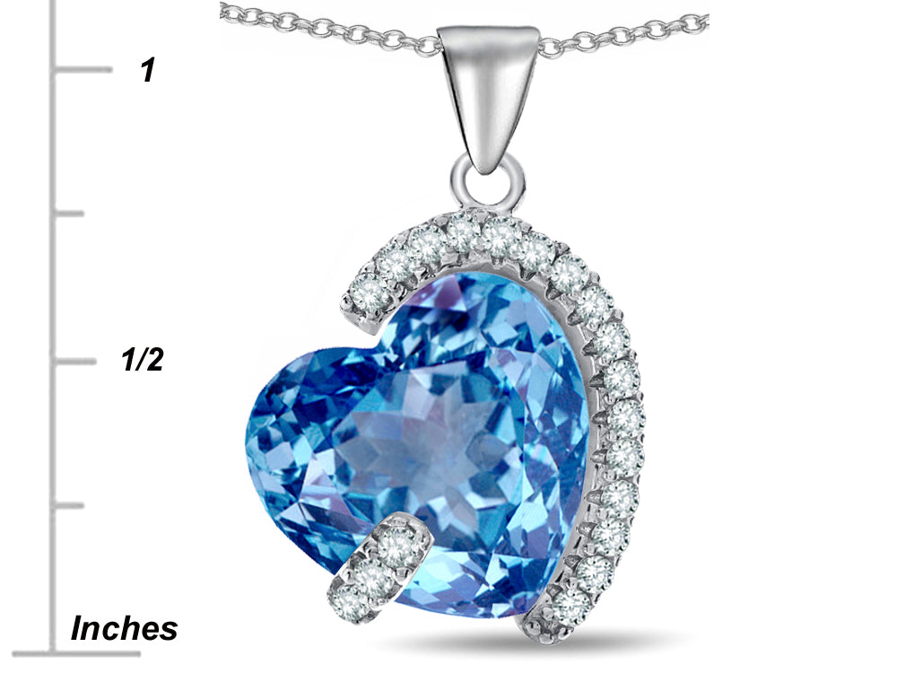 Star K™ Heart Shape 15mm Simulated Aquamarine Embraced By Love Heart Pendant Necklace