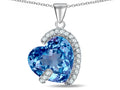 Star K™ Heart Shape 15mm Simulated Aquamarine Embraced By Love Heart Pendant Necklace