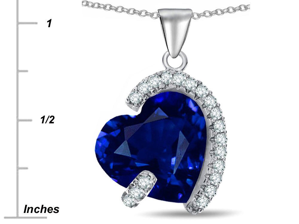 Star K™ Heart Shape 15mm Simulated Sapphire Embraced By Love Heart Pendant Necklace