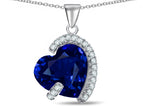 Star K™ Heart Shape 15mm Simulated Sapphire Embraced By Love Heart Pendant Necklace