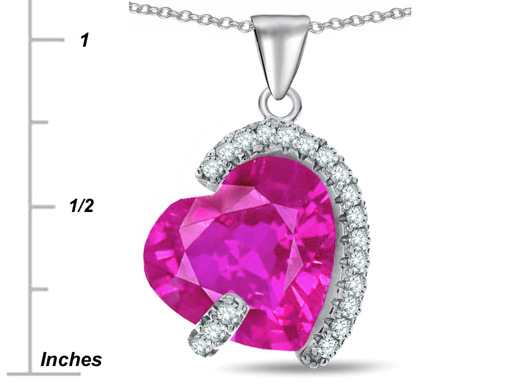 Star K™ Heart Shape 15mm Created Pink Sapphire Embraced By Love Heart Pendant Necklace