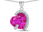 Star K™ Heart Shape 15mm Created Pink Sapphire Embraced By Love Heart Pendant Necklace