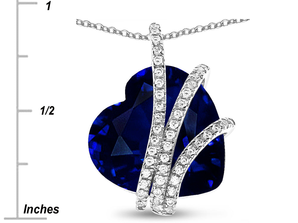 Star K™ Heart Shape 15mm Simulated SapphireFloating Heart Pendant Necklace